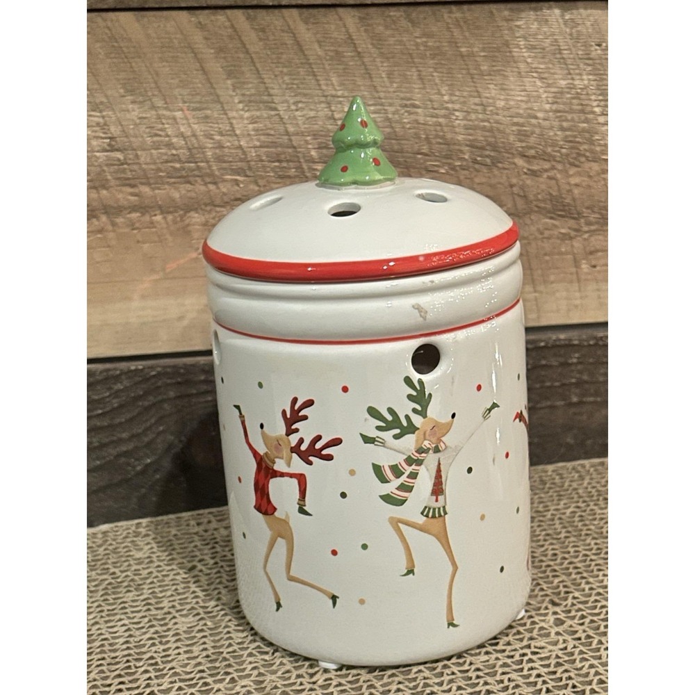 Yankee Candle Reindeer Christmas Tea‎ Light Votive Candle Holder 7" w/ Lid